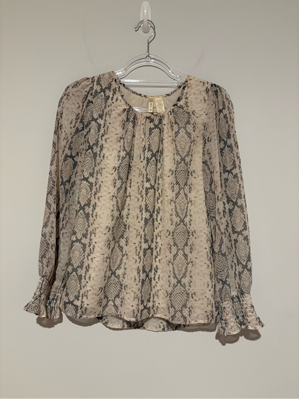 Japna Snake-Print Long Sleeve Blouse Beige and Gray size medium